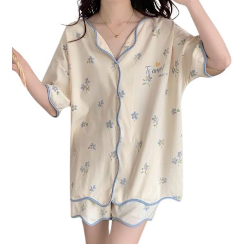 Size XL-Women's 2 Piece Pajamas Soft Short Sleeve Shorts Pajama Set Comfy Summer Button Up V Neck Cute Loose Lounge Set
