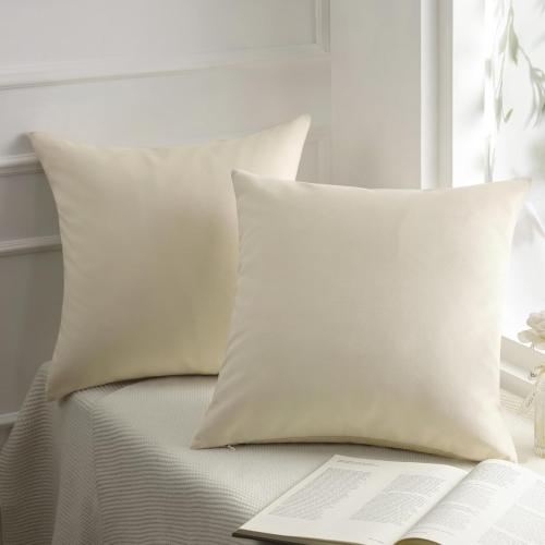 Phantoscope Pack of 2 Velvet Decorative Throw Decorative Pillow Cover Soft Solid Square Cushion Case for Couch Off White 18 x 18 inches 45 x 45 cm