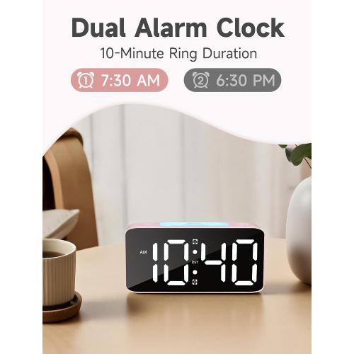 Cadmos 110dB Extra Loud Alarm Clock for Heavy Sleepers Adults, Cute Birthday Gift for Girls Teens Women, RGB Digital Clock with 7 Color Night Light, USB Charger, Bedside Clocks for Kids(Pink RGB)