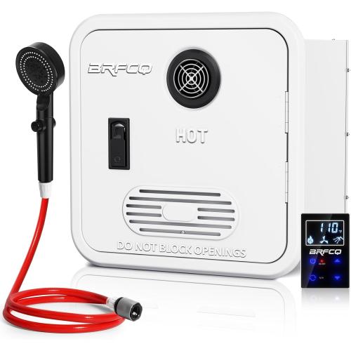 RV Tankless Water Heater, 55000 BTUs Instant Hot Water Heater with 15 x 15 inches Door & Remote Controller, DC 12V MAX 3.9GPM, Propane Gas Power Technology, Compatible with All RVs(White)