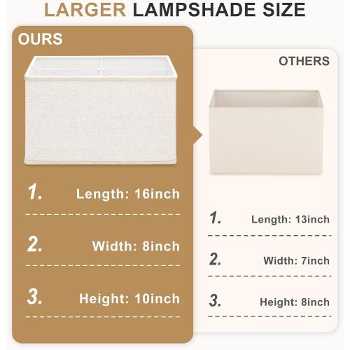 Rectangle Lamp Shades 16L x 8W x 10H Large Beige Lampshades for Table Lamps Floor Lamps, Natural Linen Lamp Shade Replacement, Spider, Harp Holders Included, Easy Assembly Required