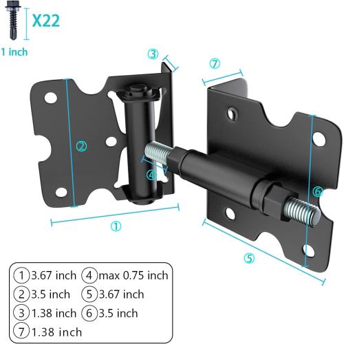 Self Closing Gate Hinges, Heavy Duty for Vinyl/Wood/Metal Fence, Pack of 2, with Slef-Tapping Screws and Adjuster Tool