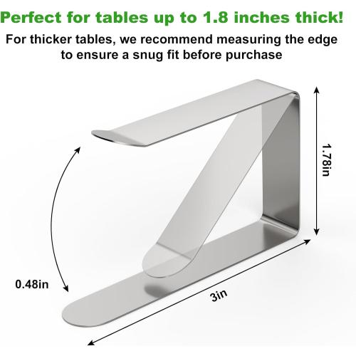 32 Pack Tablecloth Clips Heavy Duty, 2.95x1.77 Stainless Steel Rust Proof Tablecloth Clips for 2 Thick Tables - Anti-Slip Pads Home Restaurant Picnic