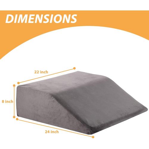 Leg Elevation Pillows, Leg Pillows for Sleeping, Cooling Gel Memory Foam Top, Wedge Pillow for Legs, Leg Wedges for Circulation, Swelling, After Surgery - Removable Cover (8 Inch, Dark Grey)