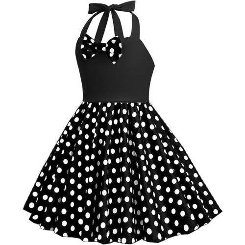 Kids 50s Sweetheart Vintage Flower Swing Straps Prom Dress with Polka Dots 3-11Years