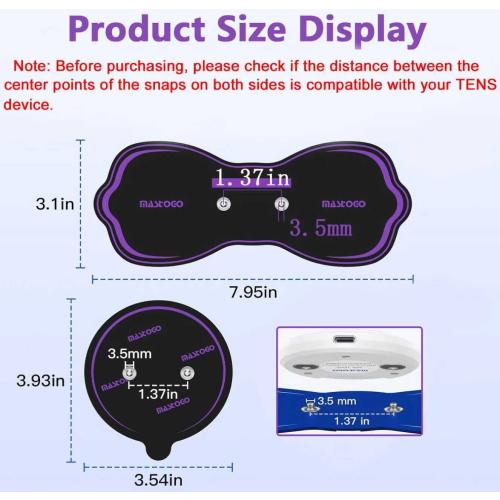 MASTOGO 8 Pcs Wireless TENS Unit Electrode Pads, with 3.5mm Snap Connector