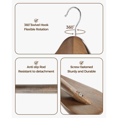 Premium Wooden Hangers 6-Pack – Wide Shoulder Non-Slip Design for Coats, Jackets & Suits | 360° Rotating Closet Organizers | Durable & Space-Saving (Vintage Wood)