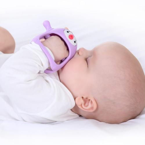 Smily Mia Penguin Teethers, Silicone TeethingToys for Babies 0-6Months, Baby Teethers for 3-6Months, Hand Teether for Infants, Teething/Teether Pacifiers for Infants, Light red ♥️
