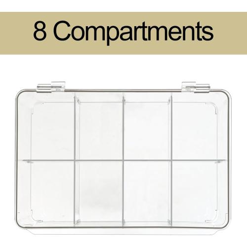 Plastic Clear Storage Containers, Set of 2 Tea Bag Organizer Boxes 8 Compartments with Lids, Underwear Tie Drawer Organizer, Dresser Organizer (10.8×7×3.7)