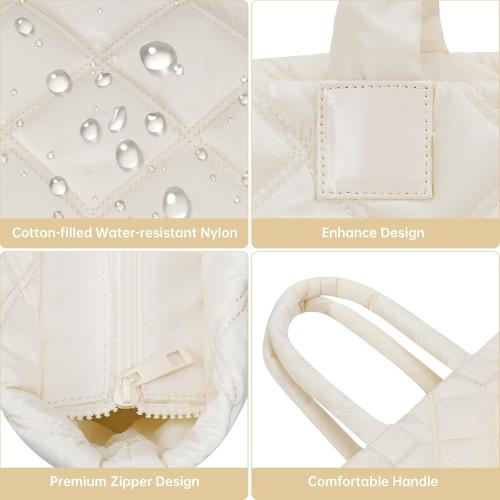 Puffer Tote Bag for Women, Quilted Bag with Zipper, Small Tote HandBags for Work, Travel