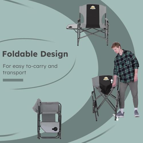 Colegence Oversized Directors Camping Chair Set of 2 Support 600 LBS, Heavy Duty Folding Outdoor Chairs with Detachable Side Pocket and Adjustable Side Table for Outside Beach,Lawn,Fishing (Black)