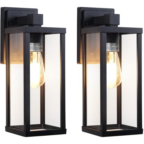 LITFIT 14'' Outdoor Light Fixtures Wall Mount, Matte Black Aluminum Wall Lantern, Hardwired Outside Sconce Lights for House, Front Door, Porch, Garage, 2-Pack, Bulbs Not Included