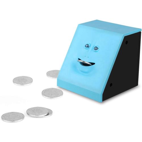 Youngine Novelty Face Bank Coin Eating Savings Bank Money Saving Collection Piggy Bank (Blue)