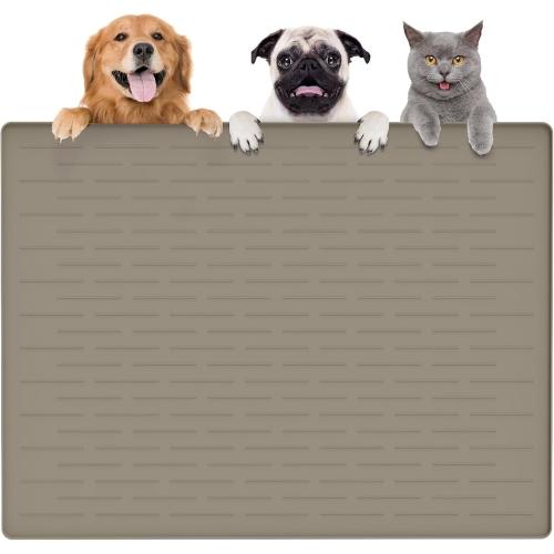 Largest Dog Food Mat, 39.5x29.5 Silicone Dog and Cat Mat for Food and Water Bowls, Thinken Waterproof Non-Slip XXXL Pet Feeding Mat for Floors (Brown)