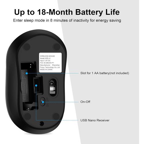 USB Wireless Mouse for Laptop, Mac, PC, Desktop, Office Use, 2.4GHz Wireless Computer Mice With USB-A Receiver, 3 Adjustment Levels 800/1200/1600 DPI, Portable Cordless Computer Mice Long Battery Life