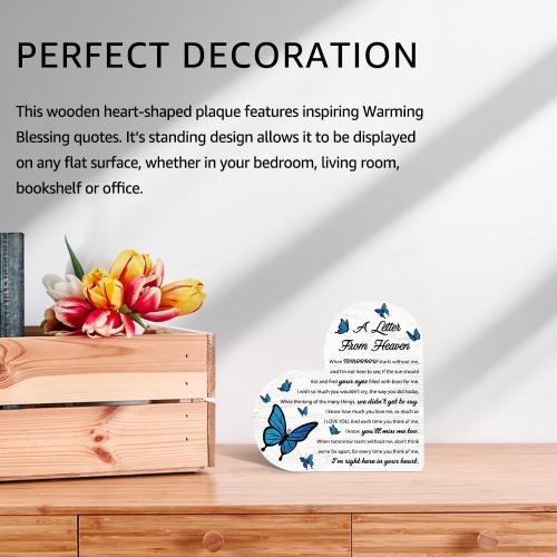 Haizct A Letter From Heaven Butterfly Wooden Heart Plaque Sign, Bereavement Condolences Grief Gifts, Memorial Verse Desk Decor Gifts for Women Mom Dad Sister BFF, Sympathy Gifts for Loss of Loved