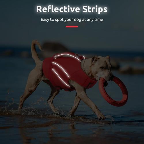 Queenmore Dog Life Jacket Large, Dog Pool Float with Chin Float, Large Pet Life Vest for Swimming, Adjustable Ripstop Life Preservers for Water at Pool, Beach, Boating (Red,XL)