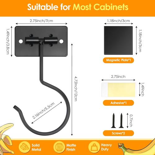 Self Adhesive Banana Hook Under Cabinet Foldable Banana Hanger | Black Metal Under Counter Banana Hook Holder to Keep Bananas Fresh Banana Holder for Kitchen RV Space Saving