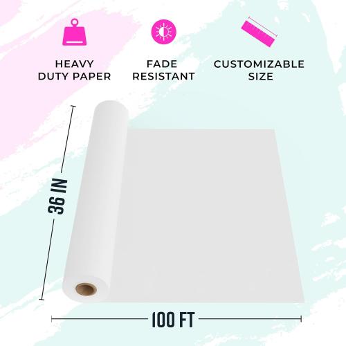 Bryco Goods White Kraft Paper Roll - 36” x 100’ (1200”) - Made in USA - Banner Paper for Painting, Easel Use, Bulletin Boards, Wall Décor, Gift Wrapping, and Children's Projects