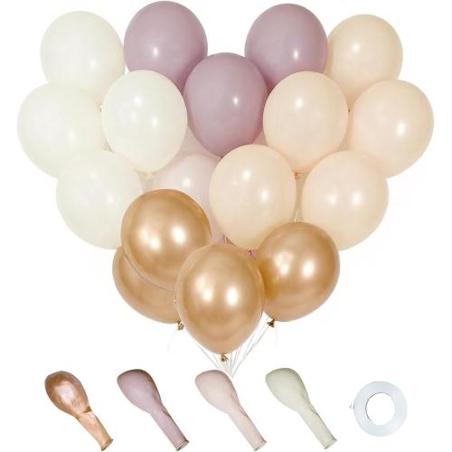 Dusty Pink Balloons 60 Pack, Metallic Latex Balloons 12 Inch with Ribbons for Birthday Party, Wedding & Graduation | Includes White, Nude, Pink & Gold Balloon Variety