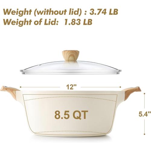 SENSARTE Ceramic Nonstick Stock Pot with Lid, 2.6/4.5/6.6/8.5/11 QT Soup Pot Casserole Pot, Non-toxic Healthy Pasta Pot, Large Cooking Pot Stew Pot, Induction Compatible, PFOA PFAS PTFE Free, White