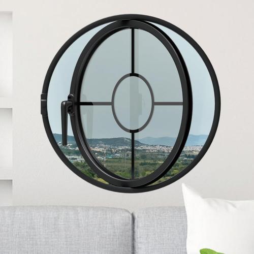 Rotating Round Porthole Window, 27.6, Black | Transparent Tempered Glass, Iron Frame, Center-Pivot with Handle, Decor Ventilation, Indoor Outdoor Use