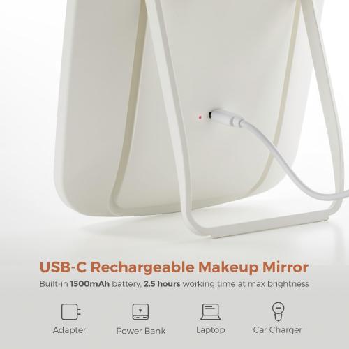 Lighted Makeup Mirror, Portable Mirror with Lights, 1500mAh Rechargeable Vanity Mirror with 3 Colors and Brightness Adjustable