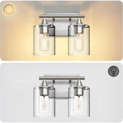 Bathroom Vanity Light Fixture, 2-Light Brushed Nickel Over Mirror, Modern for Bedroom Vanity Table Hallway