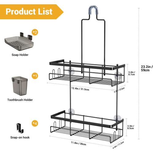 Shower Caddy Hanging Bathroom Organizer: Rustproof Shelf for Inside Shower - No Drilling Racks Over Showerhead - Bath Shelves for Shampoo Soap