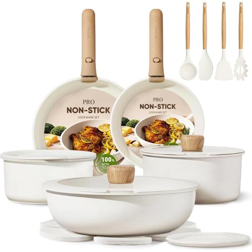 CAROTE Pots and Pans Non Stick, Cookware Sets Detachable Handle, Induction Kitchen Pots and Pans,NonStick Cooking Set, Oven/Dishwasher/Fridge Safe, Space Saving