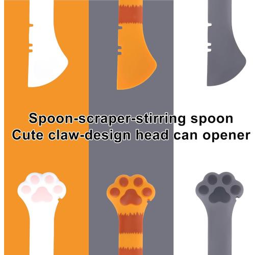Tinoaly 3 Pcs Dog Cat Food Spoon, Cute Paw Spoon for Wet Food Silicone Can Opener Multifunctional Pet Spatula Scoop Mixing Spoons for Cat Dog Supplies (White, Orange & Dark Grey)