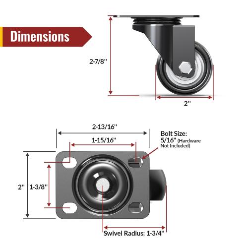 HOLKIE 2 Inch Swivel Caster Wheels - Heavy Duty 600 Lbs Capacity (Pack of 4) - Silent Polyurethane Casters No Brake - Non-Marking Rubber Replacement Wheels for Furniture, Cart, Workbench & Dolly
