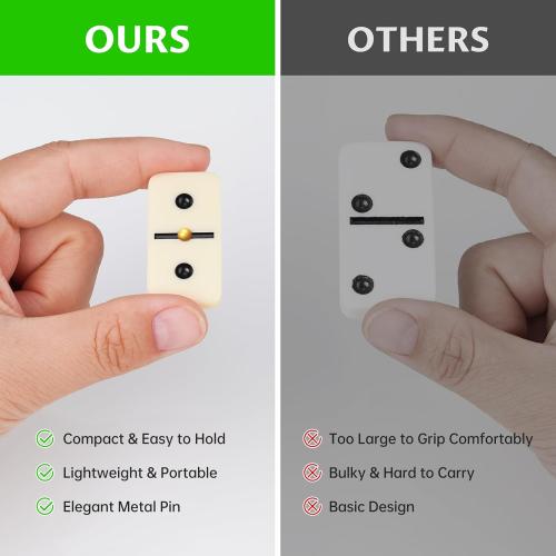 Double 6 Compact Dominos Set for Adults with 28 Tiles 1.6x0.8x0.2 Inches & 4 Silicone Domino Racks 6.3x0.67x0.7 Inches, Classic Board Games with Portable Case for Family Game Nights & Travel