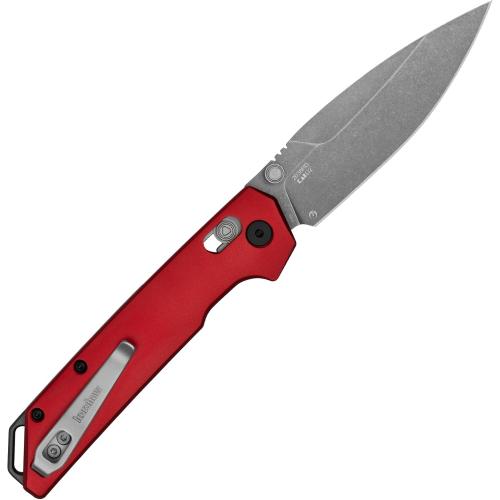 Kershaw Iridium Pocket Knife, Red Design, 3.4 Inch Steel Spear Point Blade, EDC with Thumb Stud Opening, Reversible Deep Carry, DuraLock, Everyday Carry Pocket Knife for Men and Women