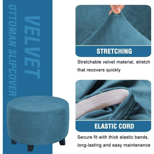 Ottoman Cover,Super Stretch Round Ottoman Slipcover Washable Storage Stool Furniture Protector for Living Room (Peacock Blue)