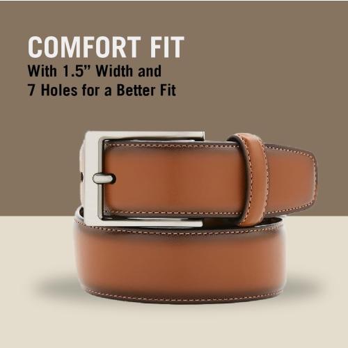 Perry Ellis Men's Portfolio Amigo Dress Belt, Leather, Stitched Edges, Metallic Buckle, 1.5 Width (Available in Big & Tall)