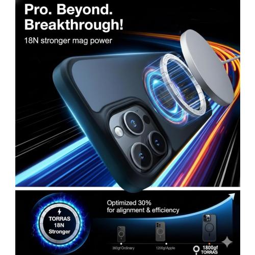 TORRAS Stronger Magnetic & Shockproof for iPhone 13 Pro Case Matte Black | Fit for MagSafe, 12FT Military Grade Drop Tested, Anti-Scratch & Anti-Fingerprint, Slim Protective Translucent Matte Silicone