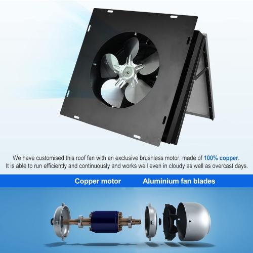 Black DC HOUSE 32 Watt Solar Attic Fan Solar Powered Roof Exhaust Fan Up to 3000 Sq Ft,2500 CFM Metal Shell Solar Vent Hail and Weather Resistance