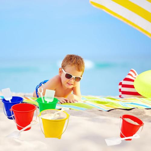 The Dreidel Company Beach Day Playsets, (Pack of 3) 5.25 Sand Bucket Play Set Box Includes, Pail & Shovel Sand Toy for Boys and Girls Birthday Party Favor