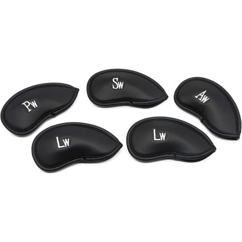 12pcs Golf Iron Head Covers - Thick Synthetic Leather Golf Club Headcover Set Fit All Brands by KUWAN (Black)