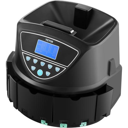 VEVOR Upgraded Coin Counter & Sorter, Coin Sorter and Wrapper Machine with Intuitive Display, Change Counter for USD Coins 1￠ 5￠ 10￠ 25￠ $1, Sorts up to 300 Coins/Min, with 5 Coin Tubes and 5 Trays