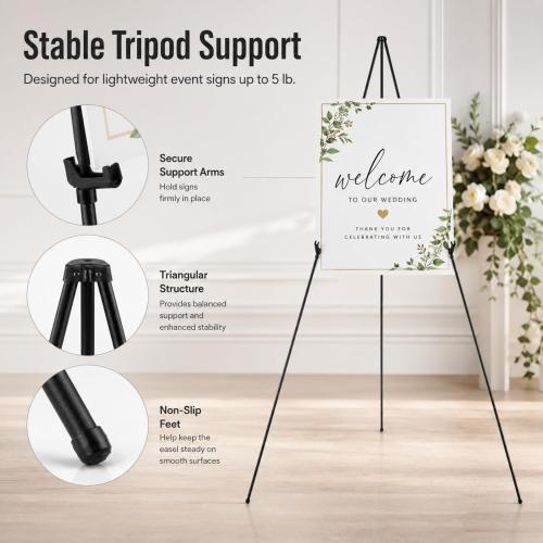 RRFTOK 63 Inch Easel Stand for Sign, Poster Stand and Wedding Sign | Instant-fold metal tripod with carry bag for welcome sign, poster display, foam board and floor use