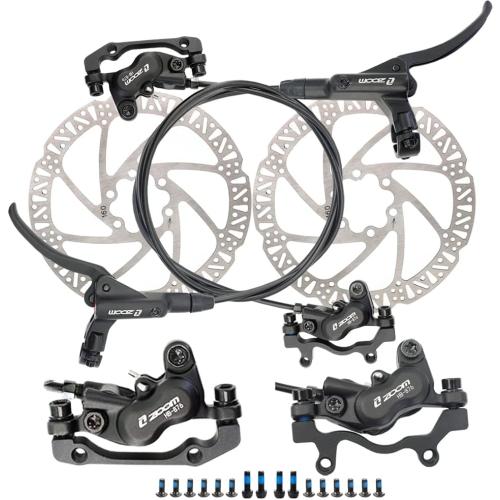 JFOYH zoom HB876 4-Piston Pre-Bled Hydraulic Disc Brake Set for Mountain Bike, Bike Disc Brake Kit with 160mm Rotors, Front and Rear Levers(PM Adapter Included) - Left-Front&Right-Rear