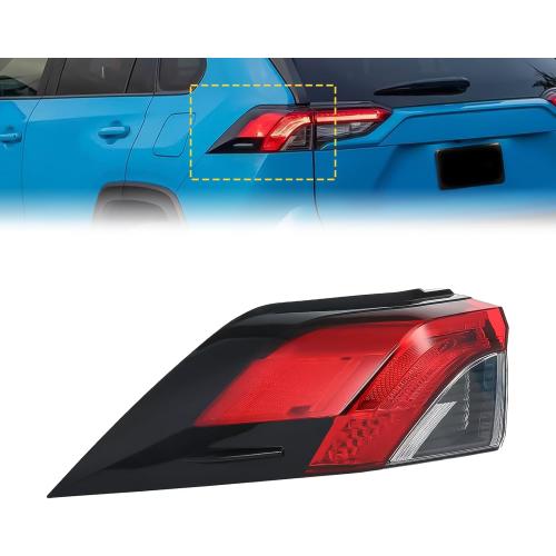 LED Tail Lights Taillights Assembly for 2019-2021 Toyota RAV4 Outer Left, Red Rear Brake Signal Plate Tail Lamp Replacement With Bulb and Harness 2020 19 20 21, Outer Left Driver Side
