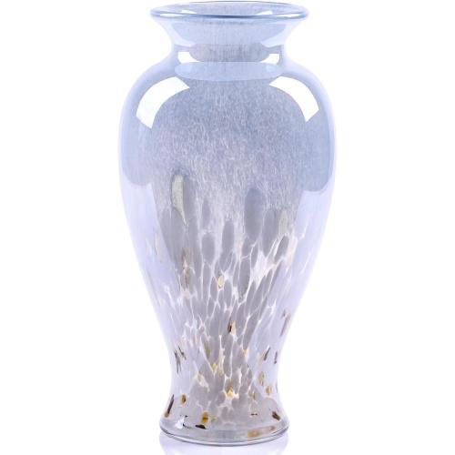 11.8 Tall Blown Blue Glass Vase, Colorful Opaque Glass Vase, Unique Design Wide Mouth Art Decoration for Home, Living Room, Dining Table, Pampas Grass Decor (Blue White)