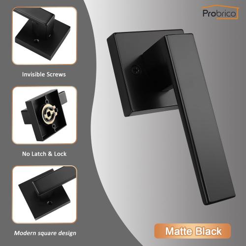 Probrico [Pack of 2 Door Lever Dummy Lever Door Handle for Closets French Doors,Square Dummy Door Lever,Non-Turning Single Side Pull with Black Finish,Easy Installation Pull Only Lever Set