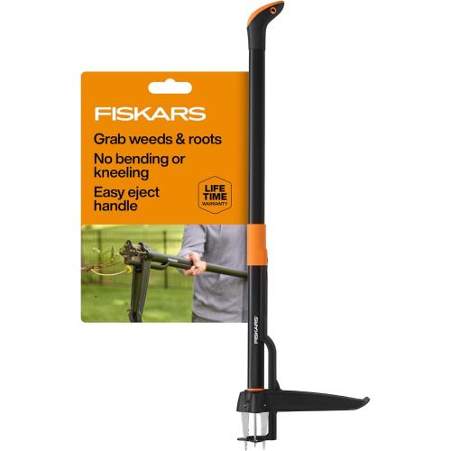 Fiskars 4-Claw Stand Up Weed Puller Tool, Gardening Hand Weeding Tool with 39 Long Ergonomic Handle with Easy-Eject Mechanism