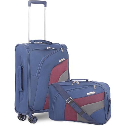 Aerolite 21 Carry On Ultra Lightweight Spinner Suitcase & Flight Bag Under Seat Shoulder Bag Set (Navy)