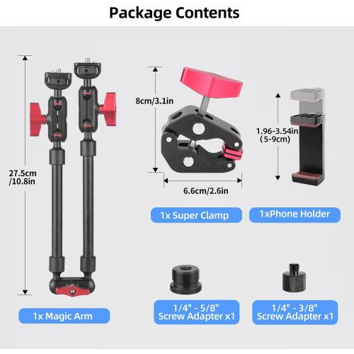 HEMMOTOP 22in Magic Arm with Clamp, Long Articulating Arm Camera Mount, Adjustable Phone Mount Holder 360° Rotation, Mic Arm for Microphone, LED Lights, for iPhone, Tripod, Desk, Table