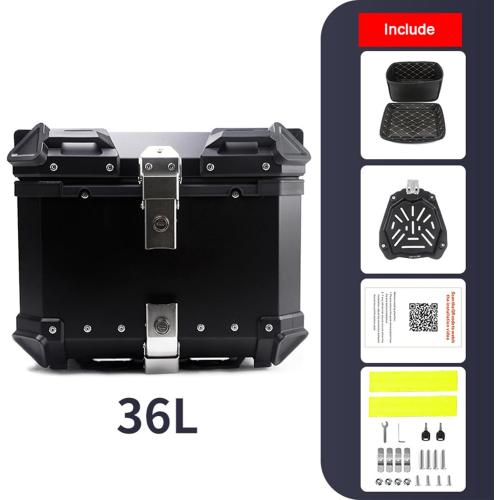 (UNLOCKED MAYBE MISSING KEYS) Motorcycle Tail Box 36L/45L Heavy-Duty Delivery Cargo Trunk with Waterproof Lid & Anti-Shock Base-Universal Rear Storage Case for Food Delivery, Courier, Riders, Black (36L)